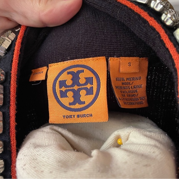 Tory Burch navy 100% wool cardigan with jeweled collar size small - Picture 6 of 9